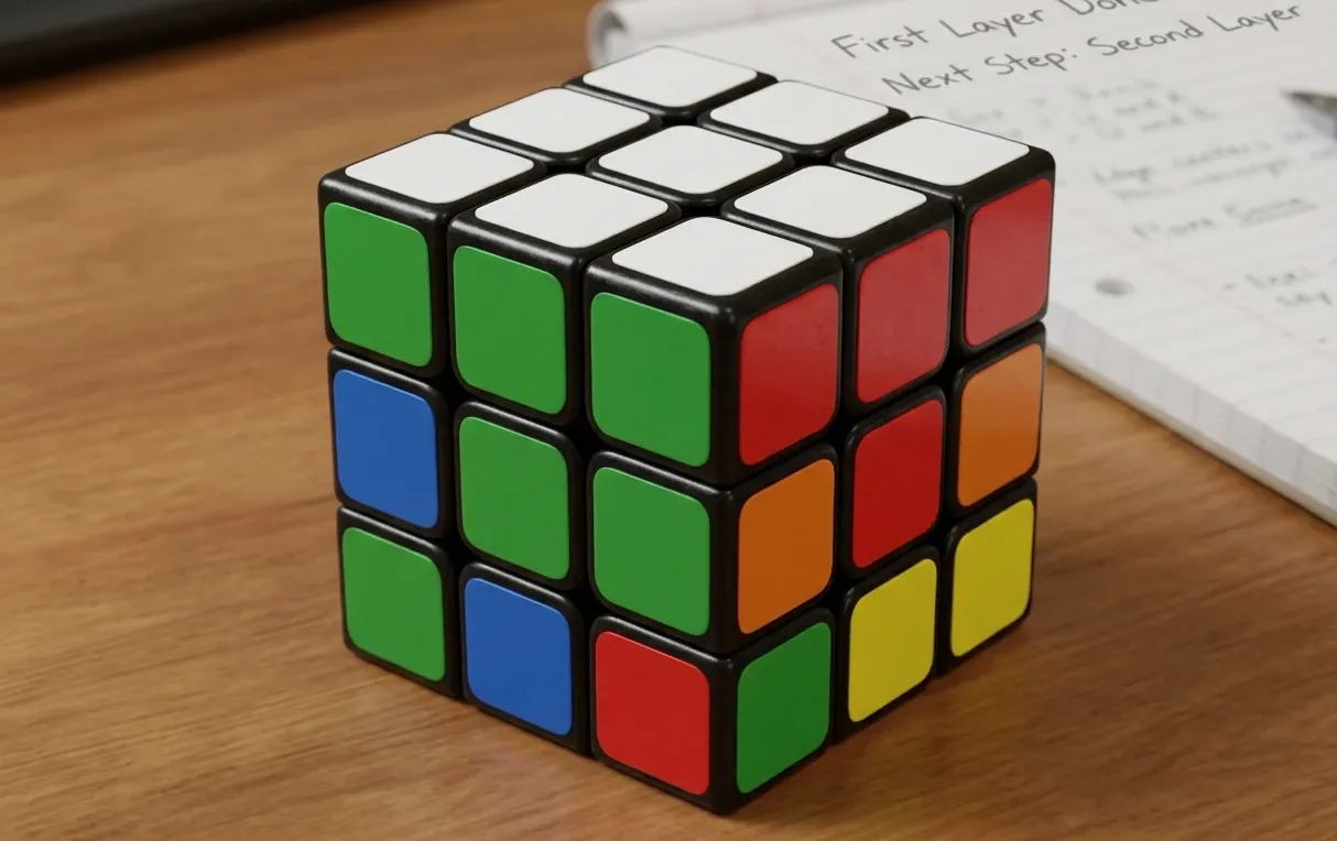 Rubik's Cube orientation with white on top and yellow working layer