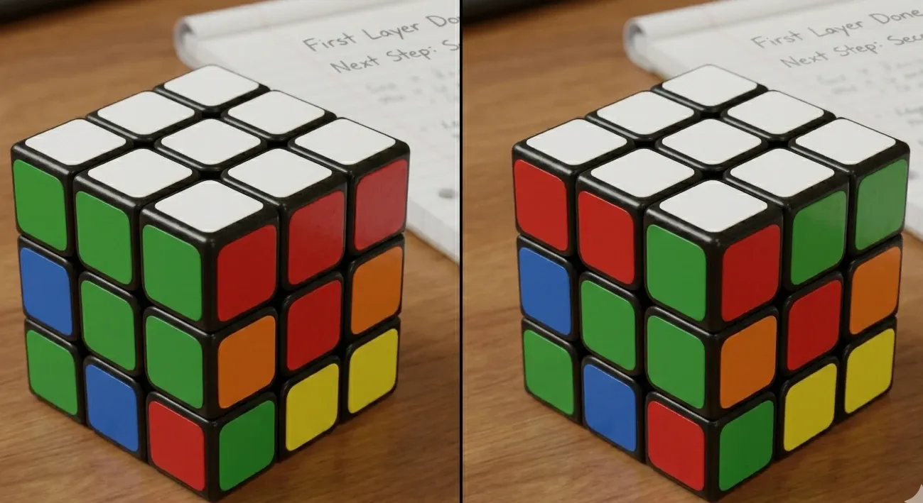 correct vs incorrect Rubik's Cube white cross alignment