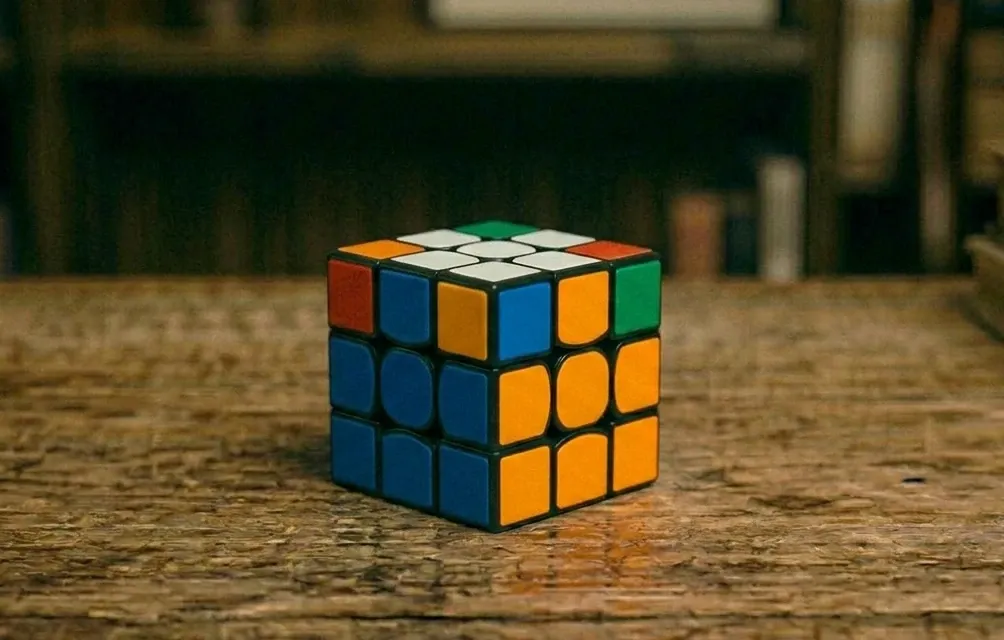white cross on a mini 3x3 Rubik's Cube with edges aligned to centers