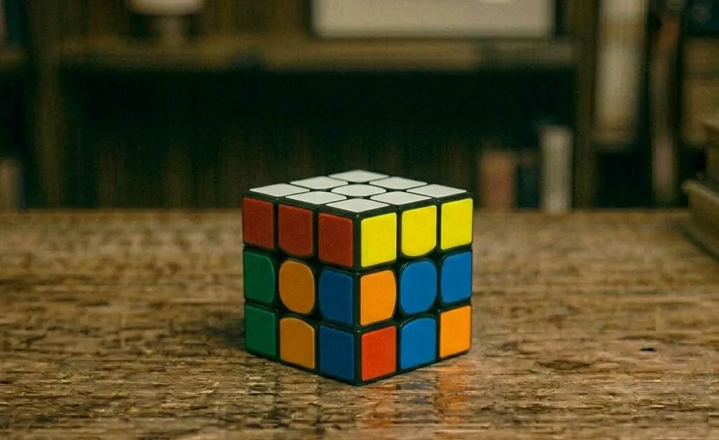 first layer solved on a mini 3x3 Rubik's Cube