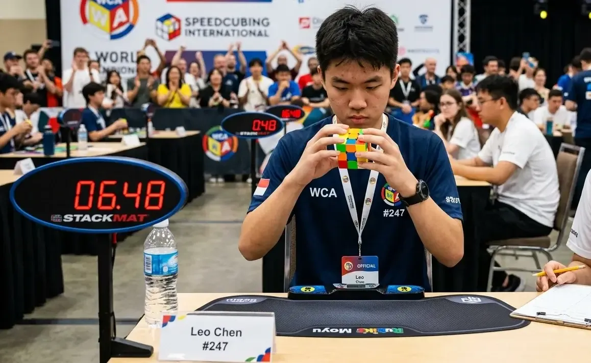 competitor inspecting cube before solve